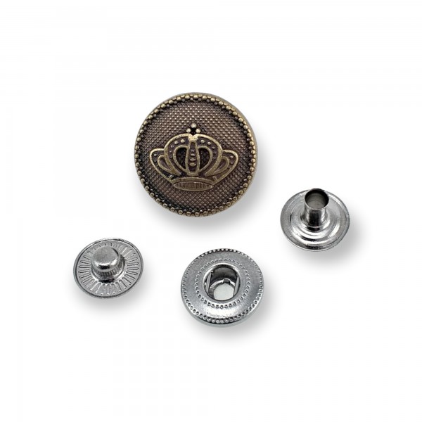 Taç Logolu Zamak Çıtçıt Düğme 15 mm - 24 boy E 1467