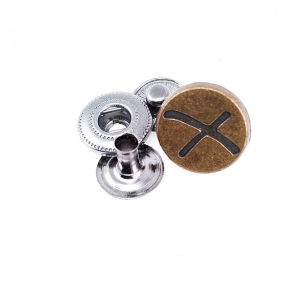 X Patterned Metal Snap Fasteners Button 15 mm 27 L E 521