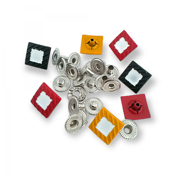 Mineli ve Boyalı Kare Çıtçıt Düğme 14 x 14 mm Metal E 618 MN