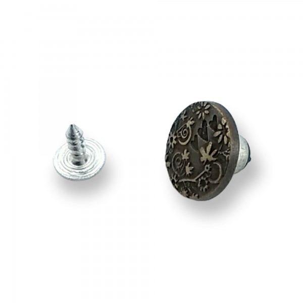 Çiçek ve Kalp Desenli Kot Düğme 15 mm 24 Boy E 1228