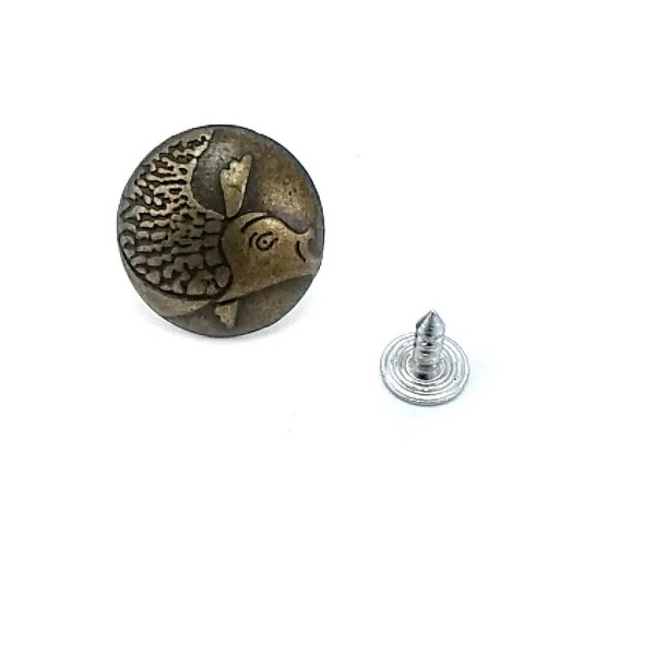 Kot Düğmesi  - Zamak Çakma Kot Düğmesi Balık Desen 19 mm 30 Boy E 342